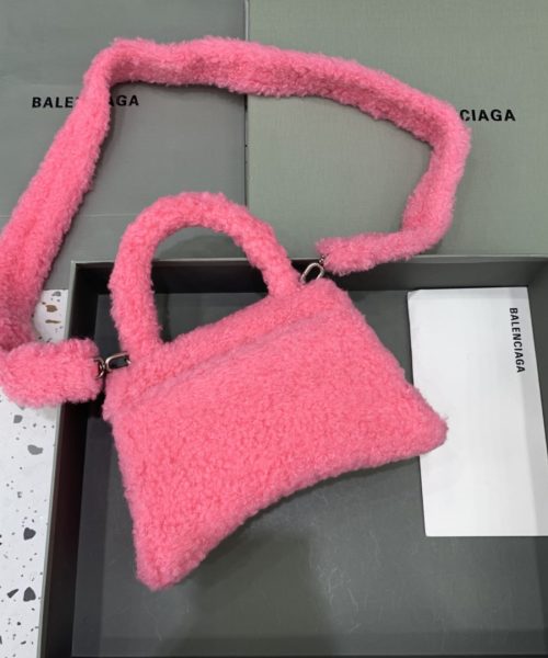 Furry Hourglass Small Handbag With Strap In Pink/Grey For Women 9.4in/24cm