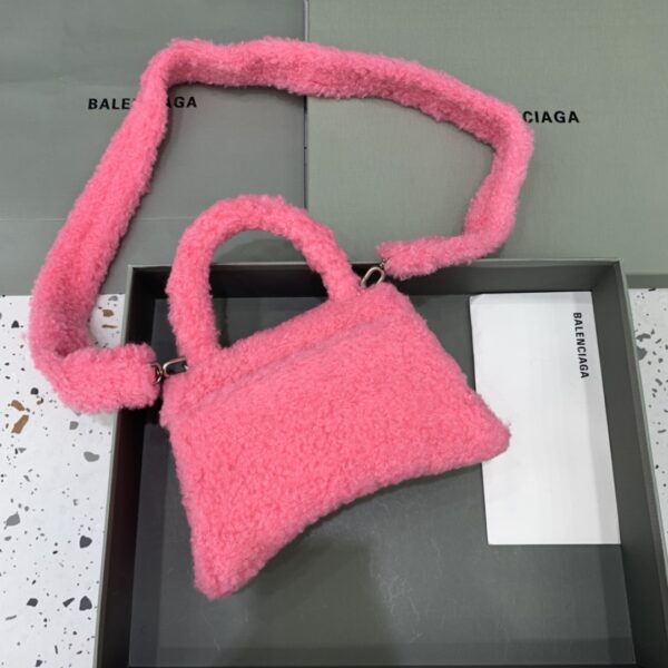 Furry Hourglass Small Handbag With Strap In Pink/Grey For Women 9.4in/24cm