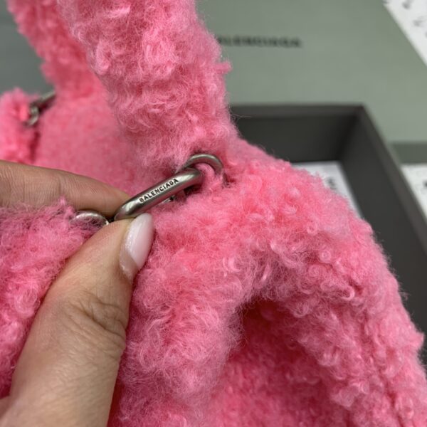 Furry Hourglass Small Handbag With Strap In Pink/Grey For Women 9.4in/24cm