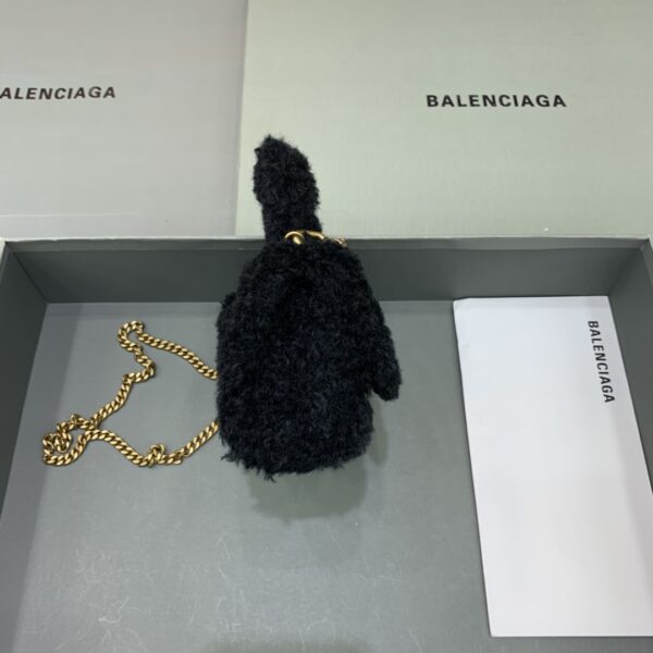 Furry Hourglass XS Handbag With Chain In Black For Women 5.5in/14cm