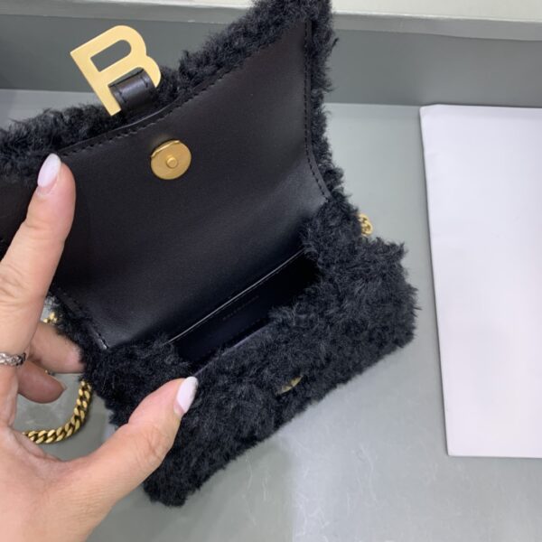 Furry Hourglass XS Handbag With Chain In Black For Women 5.5in/14cm