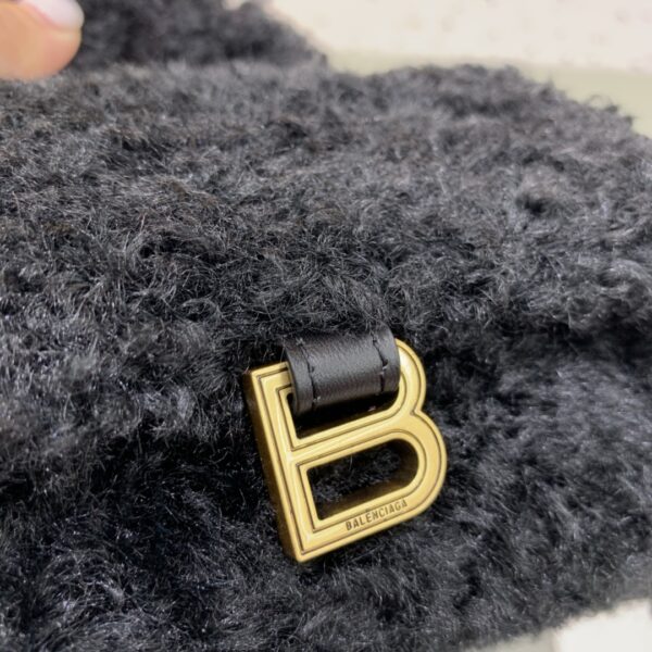 Furry Hourglass XS Handbag With Chain In Black For Women 5.5in/14cm