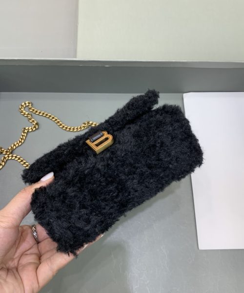 Furry Hourglass XS Handbag With Chain In Black For Women 5.5in/14cm