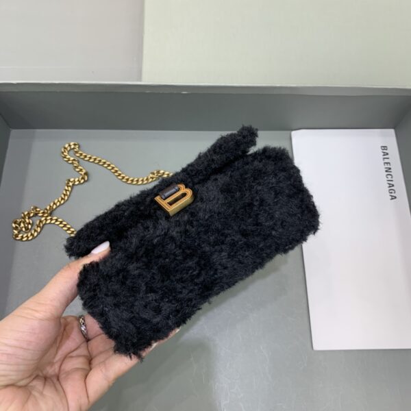 Furry Hourglass XS Handbag With Chain In Black For Women 5.5in/14cm
