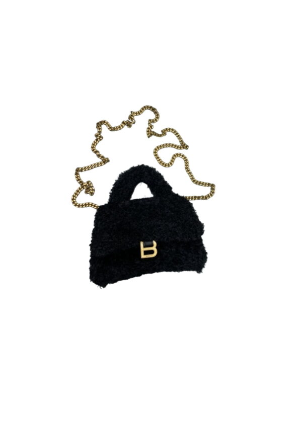 Furry Hourglass XS Handbag With Chain In Black For Women 5.5in/14cm