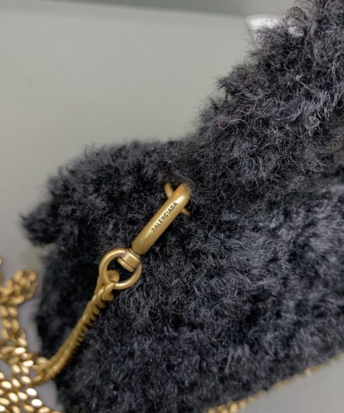 Furry Hourglass XS Handbag With Chain In Black For Women 5.5in/14cm
