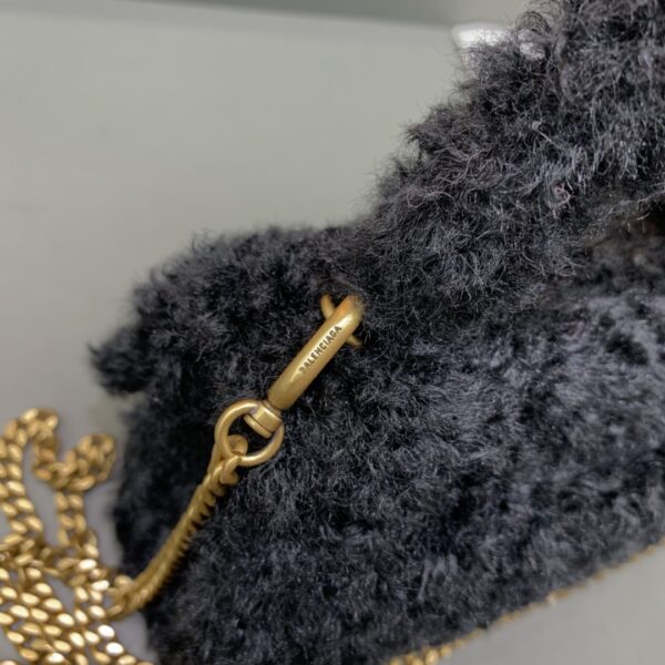 Furry Hourglass XS Handbag With Chain In Black For Women 5.5in/14cm