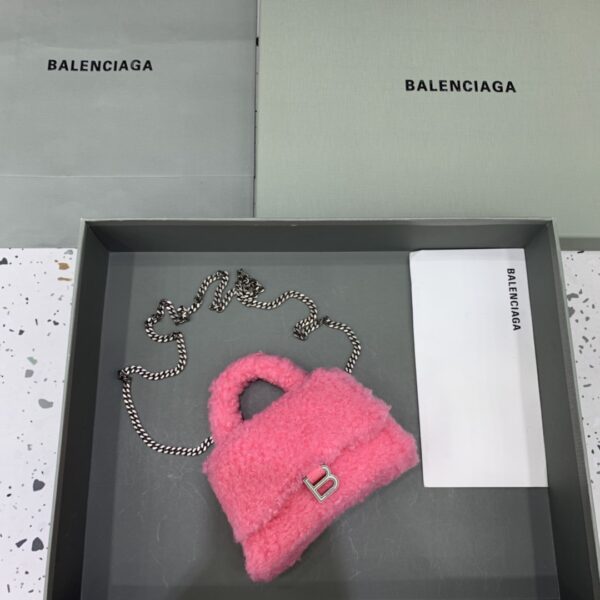 Furry Hourglass XS Handbag With Chain In Pink/Grey For Women 5.5in/14cm