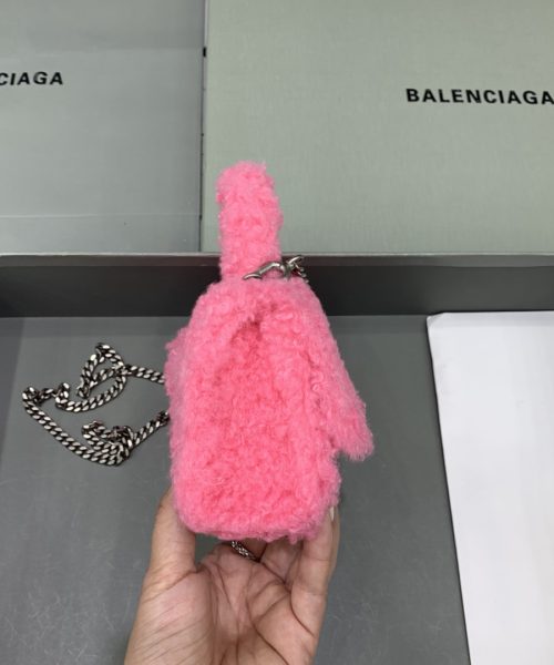 Furry Hourglass XS Handbag With Chain In Pink/Grey For Women 5.5in/14cm