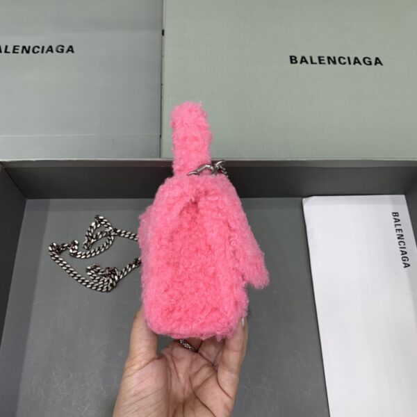 Furry Hourglass XS Handbag With Chain In Pink/Grey For Women 5.5in/14cm