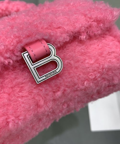 Furry Hourglass XS Handbag With Chain In Pink/Grey For Women 5.5in/14cm