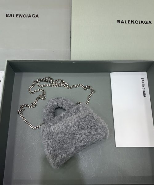 Furry Hourglass XS Handbag With Chain In Pink/Grey For Women 5.5in/14cm