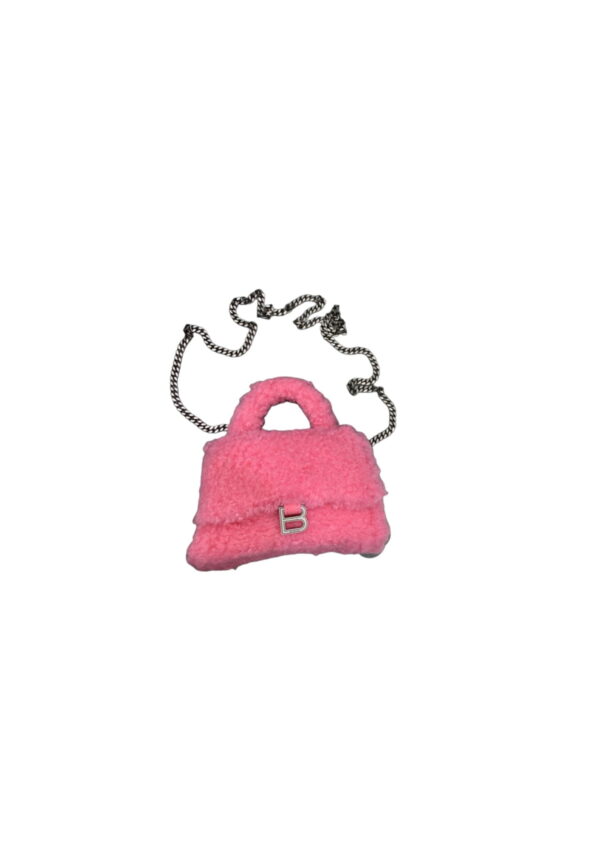 Furry Hourglass XS Handbag With Chain In Pink/Grey For Women 5.5in/14cm