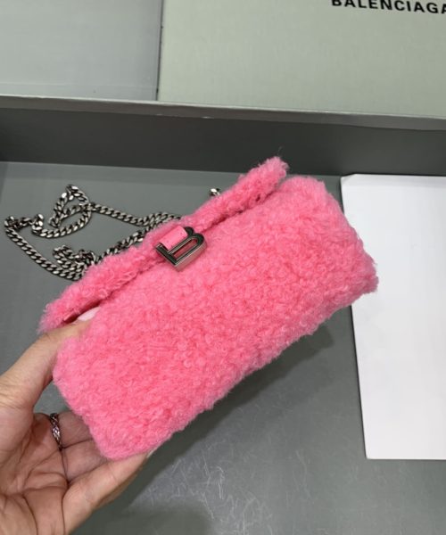 Furry Hourglass XS Handbag With Chain In Pink/Grey For Women 5.5in/14cm