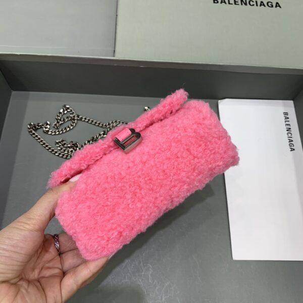 Furry Hourglass XS Handbag With Chain In Pink/Grey For Women 5.5in/14cm