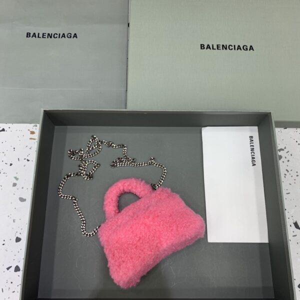 Furry Hourglass XS Handbag With Chain In Pink/Grey For Women 5.5in/14cm