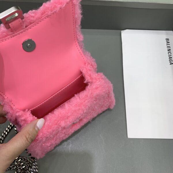 Furry Hourglass XS Handbag With Chain In Pink/Grey For Women 5.5in/14cm