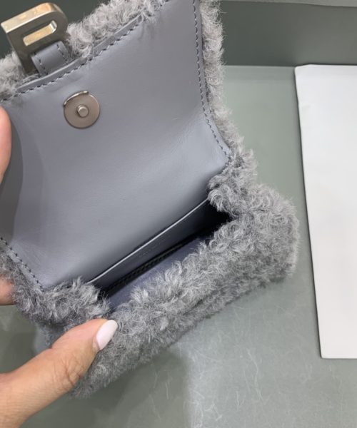 Furry Hourglass XS Handbag With Chain In Pink/Grey For Women 5.5in/14cm