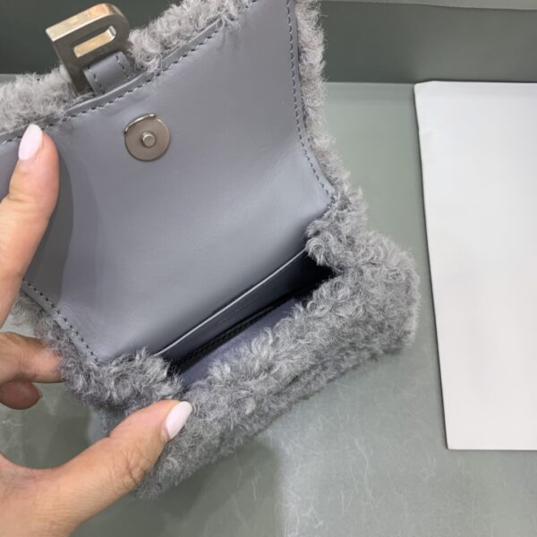 Furry Hourglass XS Handbag With Chain In Pink/Grey For Women 5.5in/14cm