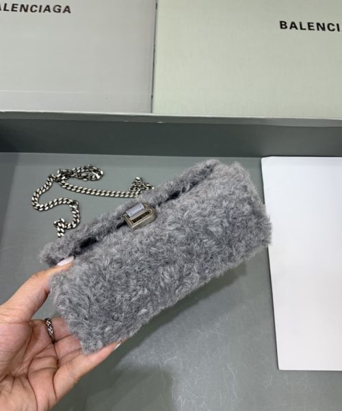 Furry Hourglass XS Handbag With Chain In Pink/Grey For Women 5.5in/14cm