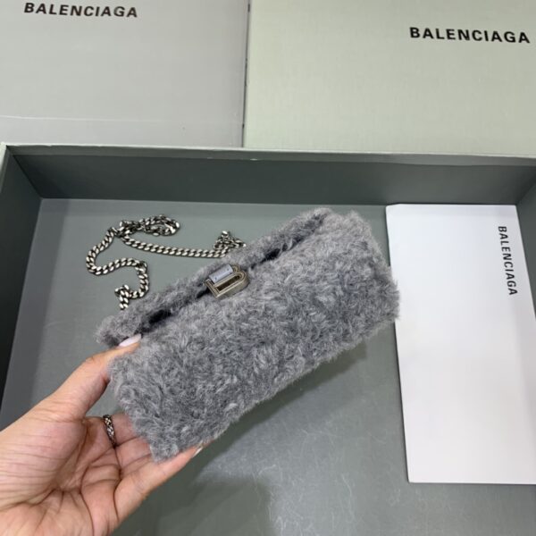 Furry Hourglass XS Handbag With Chain In Pink/Grey For Women 5.5in/14cm