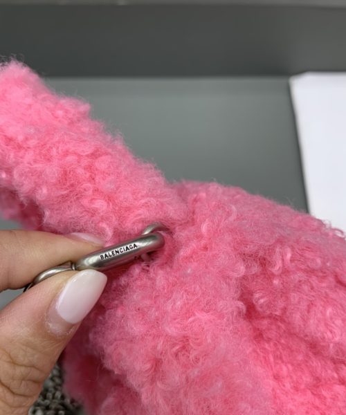 Furry Hourglass XS Handbag With Chain In Pink/Grey For Women 5.5in/14cm