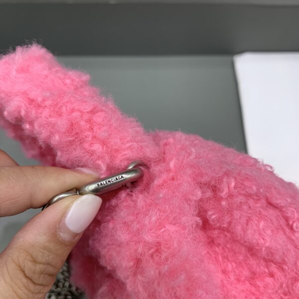 Furry Hourglass XS Handbag With Chain In Pink/Grey For Women 5.5in/14cm
