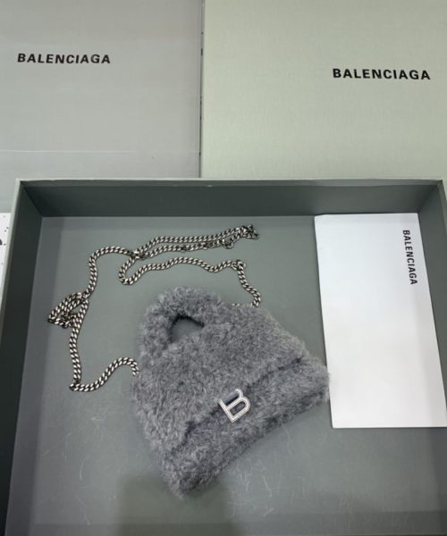Furry Hourglass XS Handbag With Chain In Pink/Grey For Women 5.5in/14cm