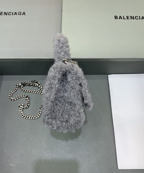 Furry Hourglass XS Handbag With Chain In Pink/Grey For Women 5.5in/14cm