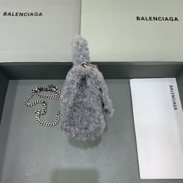 Furry Hourglass XS Handbag With Chain In Pink/Grey For Women 5.5in/14cm