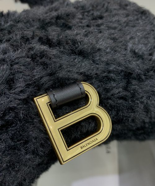 Furry Hourglass XS Handbag With Strap In Black For Women 7.4in/19cm