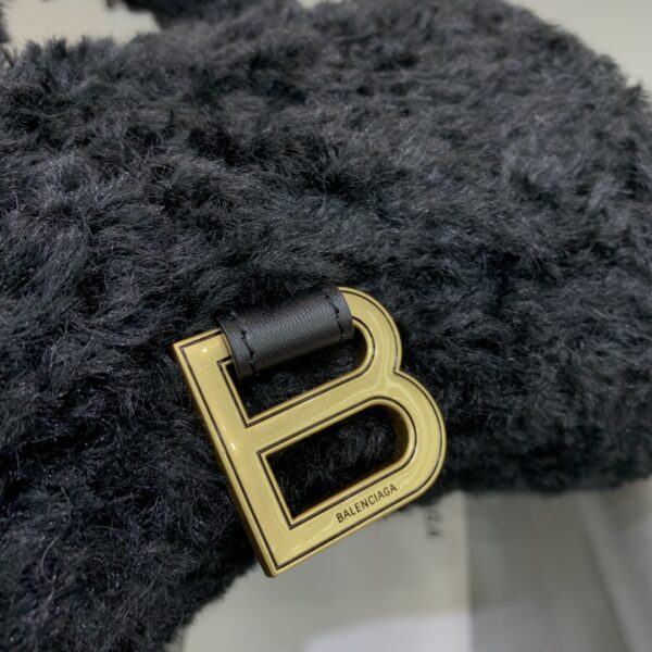 Furry Hourglass XS Handbag With Strap In Black For Women 7.4in/19cm