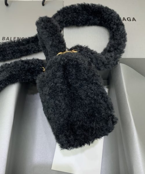 Furry Hourglass XS Handbag With Strap In Black For Women 7.4in/19cm