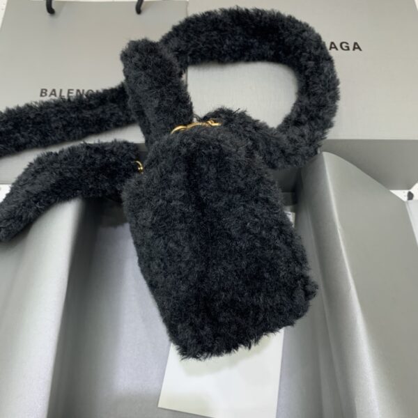 Furry Hourglass XS Handbag With Strap In Black For Women 7.4in/19cm