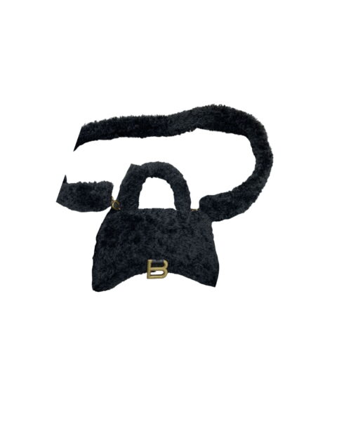 Furry Hourglass XS Handbag With Strap In Black For Women 7.4in/19cm