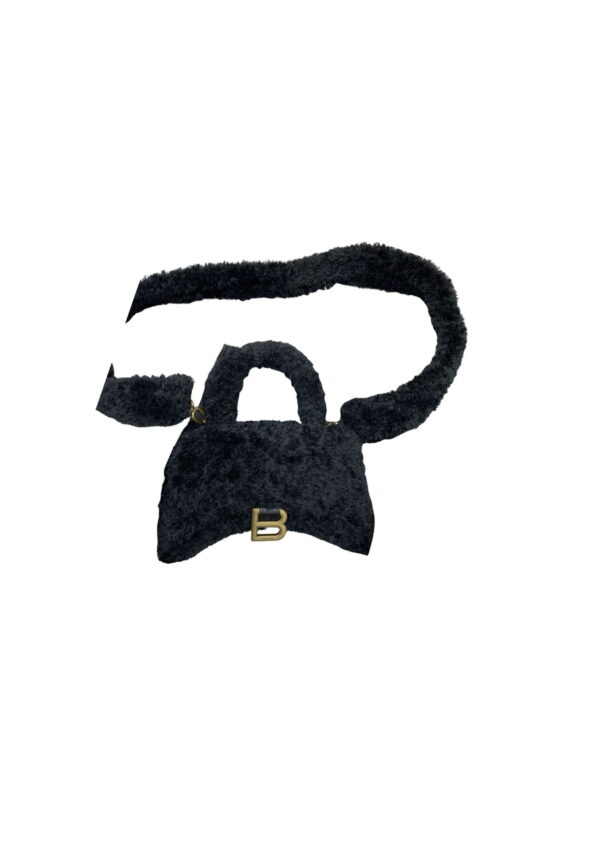Furry Hourglass XS Handbag With Strap In Black For Women 7.4in/19cm