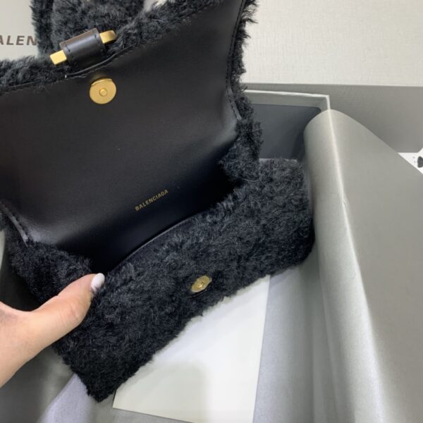 Furry Hourglass XS Handbag With Strap In Black For Women 7.4in/19cm