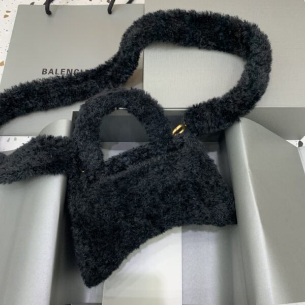 Furry Hourglass XS Handbag With Strap In Black For Women 7.4in/19cm