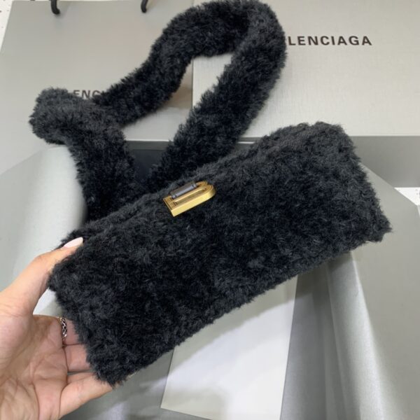 Furry Hourglass XS Handbag With Strap In Black For Women 7.4in/19cm