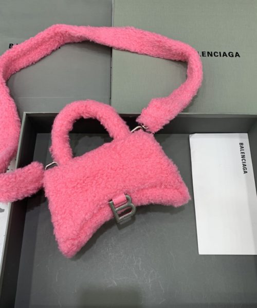 Furry Hourglass XS Handbag With Strap In Pink/Grey For Women 7.4in/19cm