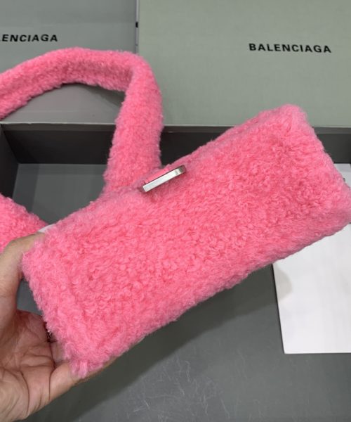 Furry Hourglass XS Handbag With Strap In Pink/Grey For Women 7.4in/19cm