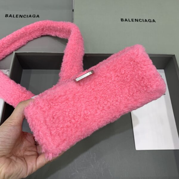 Furry Hourglass XS Handbag With Strap In Pink/Grey For Women 7.4in/19cm