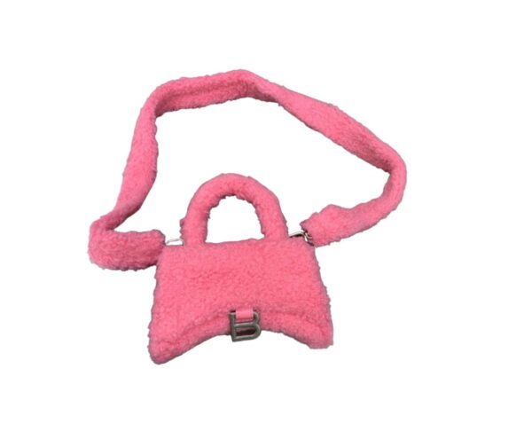 Furry Hourglass XS Handbag With Strap In Pink/Grey For Women 7.4in/19cm