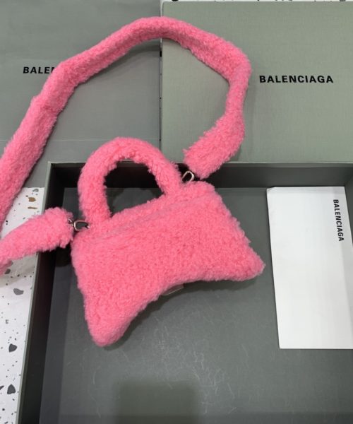 Furry Hourglass XS Handbag With Strap In Pink/Grey For Women 7.4in/19cm