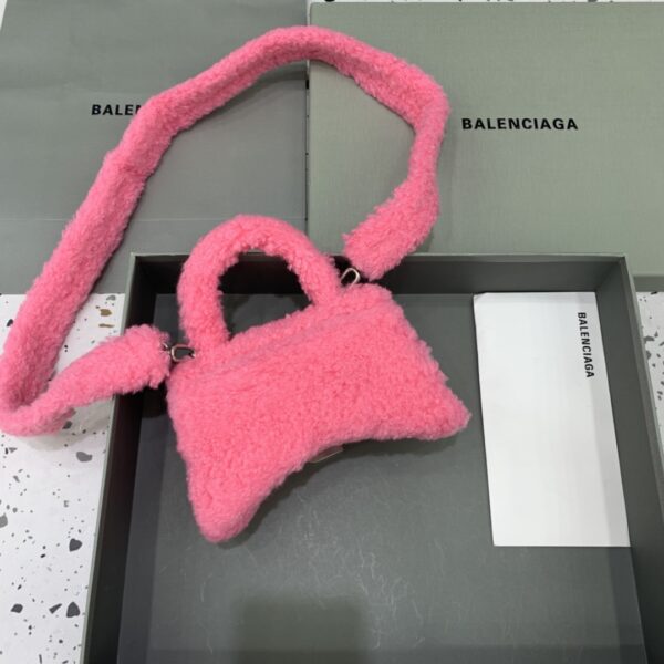 Furry Hourglass XS Handbag With Strap In Pink/Grey For Women 7.4in/19cm