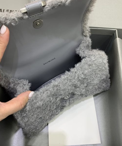 Furry Hourglass XS Handbag With Strap In Pink/Grey For Women 7.4in/19cm