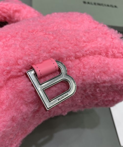 Furry Hourglass XS Handbag With Strap In Pink/Grey For Women 7.4in/19cm