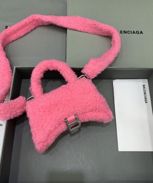 Furry Hourglass XS Handbag With Strap In Pink/Grey For Women 7.4in/19cm