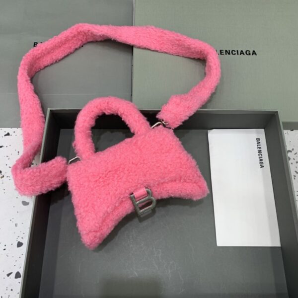 Furry Hourglass XS Handbag With Strap In Pink/Grey For Women 7.4in/19cm