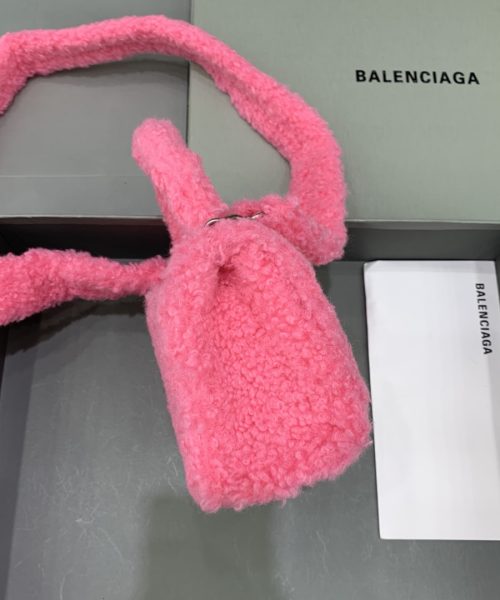 Furry Hourglass XS Handbag With Strap In Pink/Grey For Women 7.4in/19cm